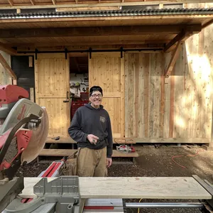 Glen at the workshop with miter saw